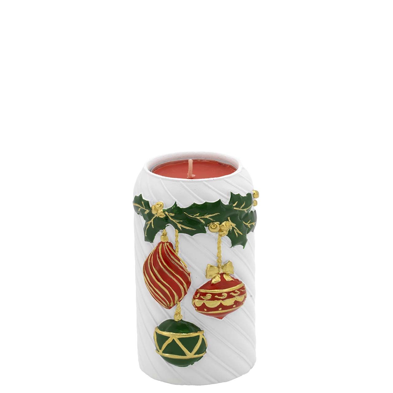 CILINDRO CON TEA LIGHT 65*100 BIANCO DECORO COLORATO